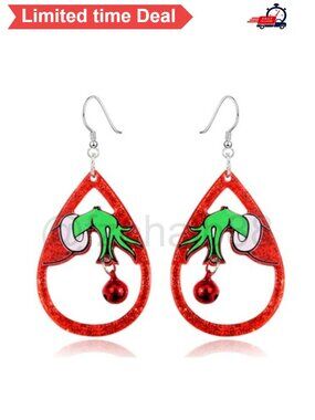 💎 Christmas Bell Dangle Drop Earrings Handmade Glitter Teardrop Holiday Jewelry